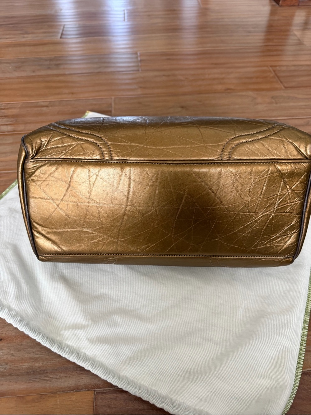 Longchamp Le Roseau Metallic Bronze Satchel Bag Made in France - Picture 4 of 12